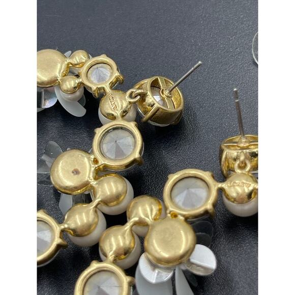 J. Crew White Pearl, Crystal, Sequin Hoop Statement DoorKnocker Earrings Bridal - Picture 10 of 12